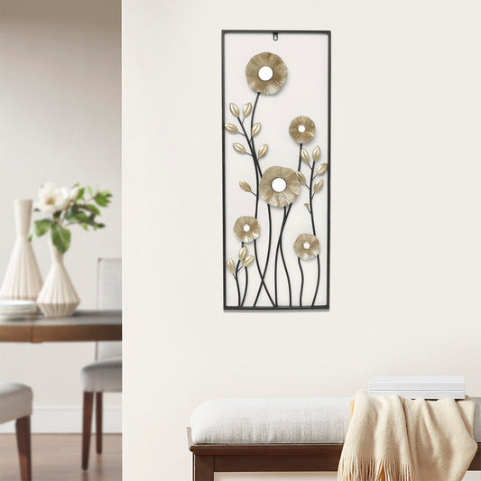Haigopa 39.4" Metal Flower Leaf Wall Decor, Golden 3D Flower Luxury Living Room Wall Decor, Large Art Wall Sculptures Modern Wall Decor