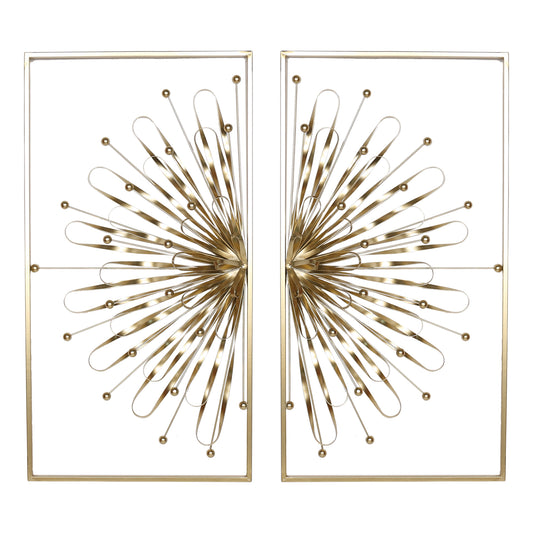 Haigopa 2 Pcs 31.5" Gold Wall Decor, Modern Art Luxury Home Wall Decoration, Wall Sculptures for Living Room Home with Frame