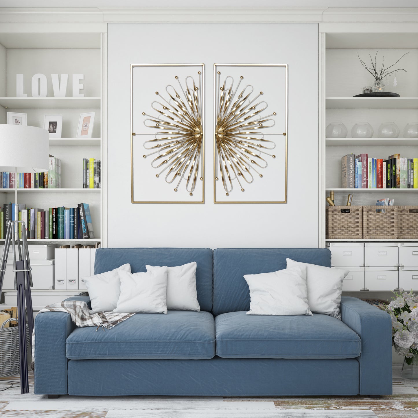 Haigopa 2 Pcs 31.5" Gold Wall Decor, Modern Art Luxury Home Wall Decoration, Wall Sculptures for Living Room Home with Frame