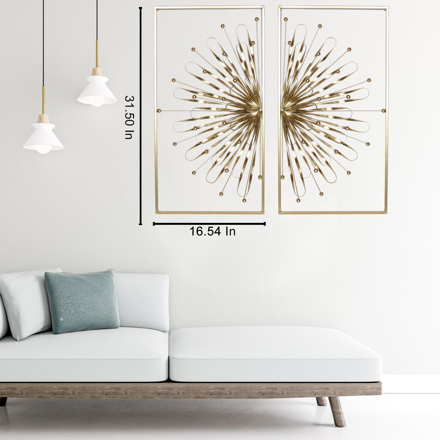 Haigopa 2 Pcs 31.5" Gold Wall Decor, Modern Art Luxury Home Wall Decoration, Wall Sculptures for Living Room Home with Frame