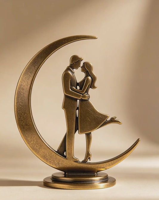[PRE-ORDER 20% OFF] Haigopa "Love You to the Moon" Metal Couple Sculpture - Elegant Zinc Alloy Statue for Wedding, Engagement & Anniversary Gift  | Ships in 60 Days